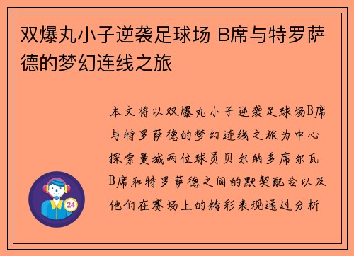 双爆丸小子逆袭足球场 B席与特罗萨德的梦幻连线之旅